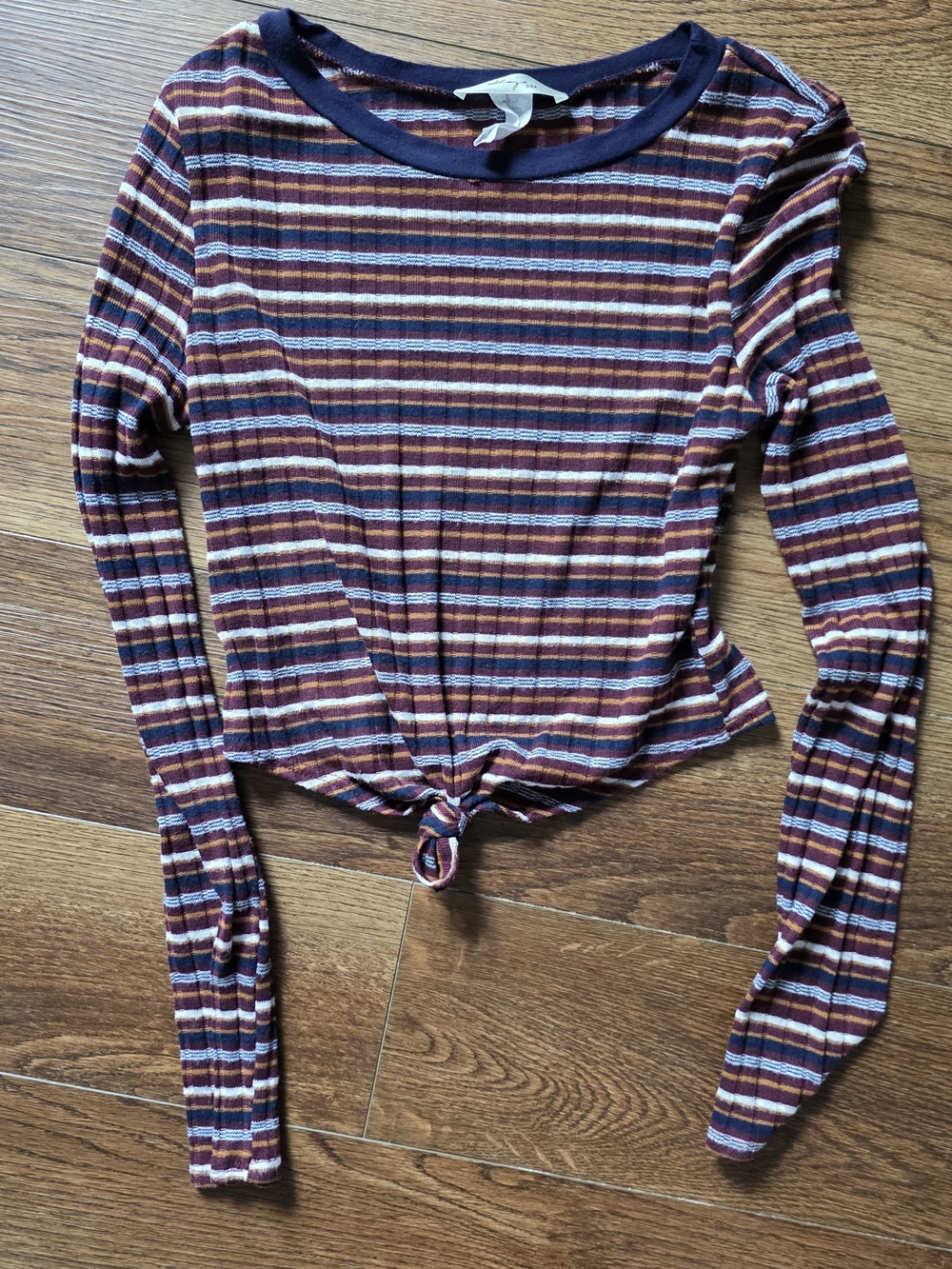Striped Tie-Front Long Sleeve Top - Multi Berry Gage USA Medium